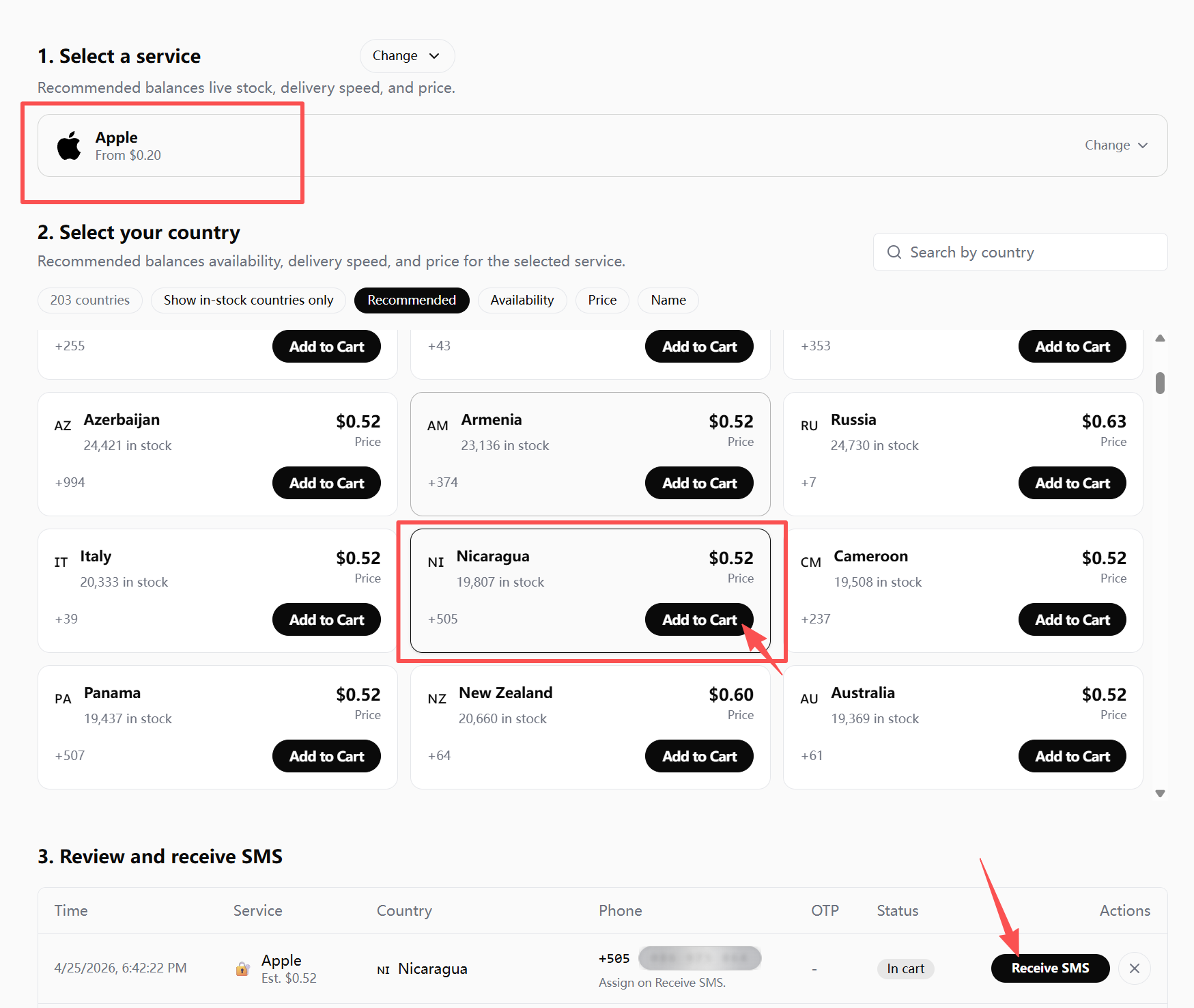 Консоль DogeSMS: телефоны для регистрации Apple ID по странам